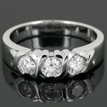 XO Anniversary Diamond Three Stone Ring in 14k White Gold 0.71 ctw